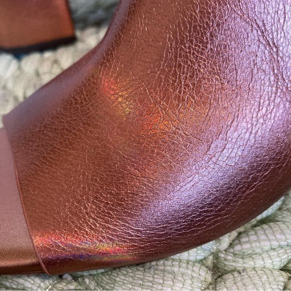 NWOB Kelsi Dagger Brooklyn Sabrale Metallic Cooper Leather Peep Toe Slide Sandal - Picture 8 of 11